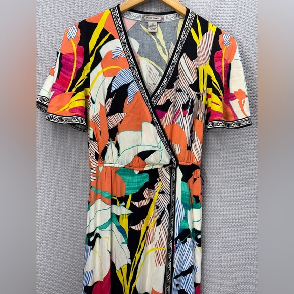Flying Tomato Anthropologie Tropical Wrap Midi Dress Women Sz Small-Beach Floral - Picture 2 of 10
